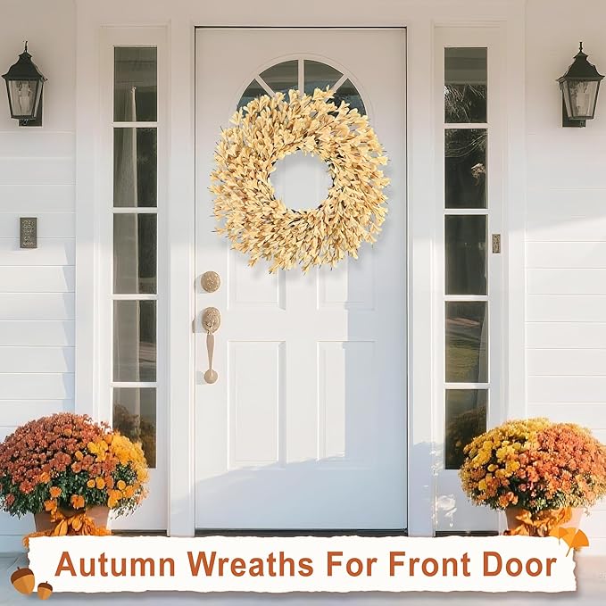 26 Inch Fall Wreaths for Front Door Outside，Realistic Autumn Wreath Outdoor，Large Halloween Thanksgiving Artificial Flowers Wreath，Fall Decorations for Home Front Porch Yard Window Farmhouse Decor
