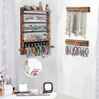 QILICHZ 3Pcs Jewelry Organizers and Storage,Wood Earring Organizer,Hanging Jewelry Organizer,Rustic Wall Jewellery Organizer,Wall Mounted Earring Holder for Storage Display Gift (Brown+Black)