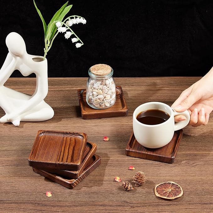 Wooden Coasters for Drink-Coasters Set of 8,Acacia Wood Drink Coasters Set for Coffee Table Decor, Modern Cup Coaster for Kitchen Accessories Cute Beer Bar Decorative Rustic Outdoor Coasters
