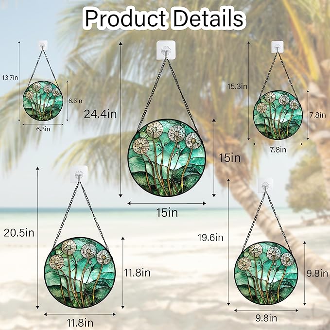 Stained Glass Window Hanging, Green Abstract Lotus Leaves Tree Sun Catcher for Window Door Home Decor Plant Suncatcher Christmas Mother's Day Birthday Gifts for Women Men Mom Nana 9.8 in