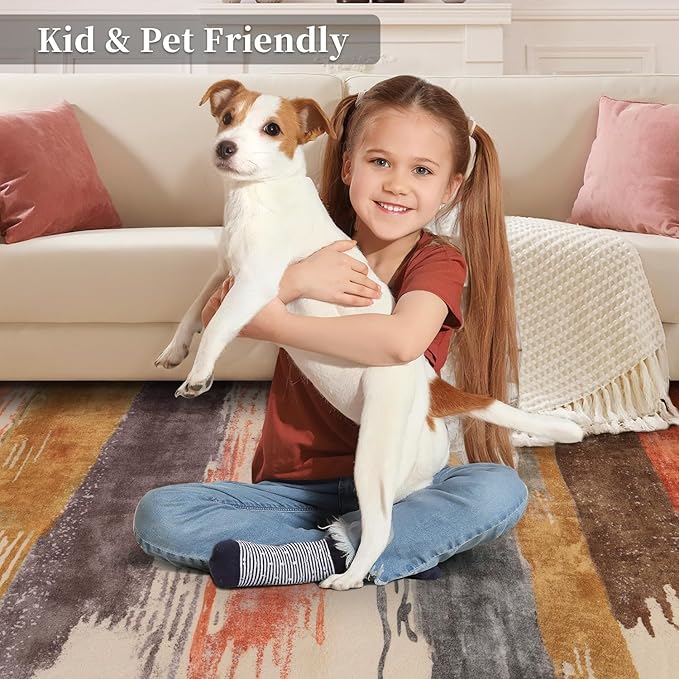 Ciicool Abstract Area Rug Indoor, 3x5 Washable Entryway Rug, Modern Soft Throw Rug with Non-Slip Backing Ideal for Bedroom Living Room Entrance Kitchen, Low-Pile Floor Carpet Doormat Red Yellow Grey