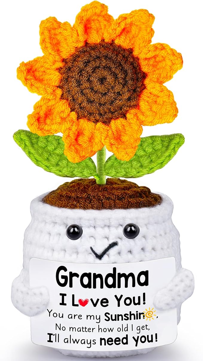 Gifts for Grandma, Grandma Gifts from Grandkids, Birthday Gift for Nana Grandmother GaGa, Mother's Day Birthday I Love You Present for Grandmother, Cute Handmade Crochet Positive Mini Sunflower Doll