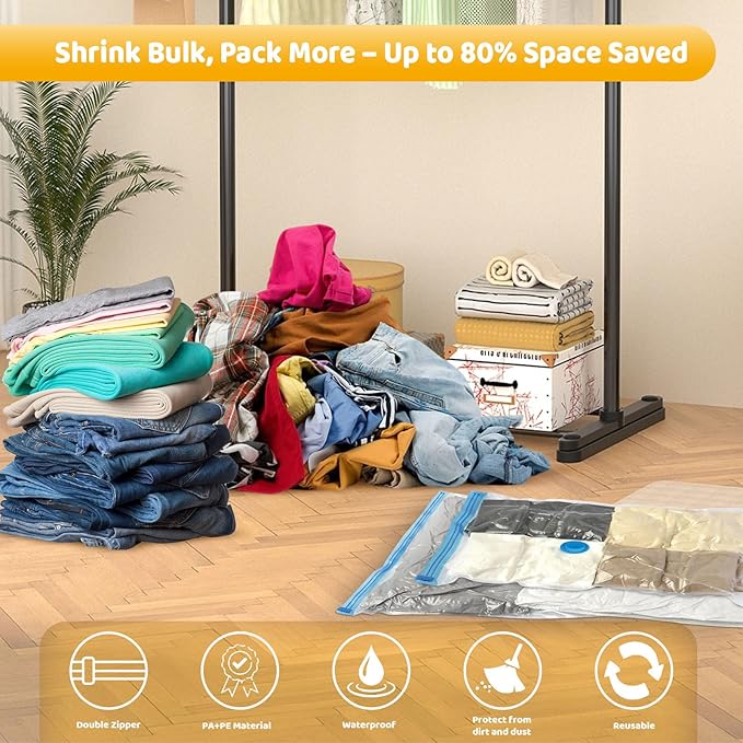 Vacuum Storage Bags with Electric Pump, Multi Size Space Saver Bags for Clothes, Comforters & Blankets, Compression Storage Bags with Airtight Seal, Reusable Travel Packing Bags (13.8 * 19.7in)