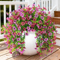 Artificial Hanging Flowers for Outdoors, 2 Pcs Fake Hanging Plant Spring Summer Decoration, UV Resistant No Fade Faux Flower for Porch Patio Yard Window Home Decor(Light Purple Red)