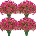 24 Bundles Artificial Flowers for Outdoors Decorations, Fake Flowers Artificial Plants Outdoor, Colorful Daisy Eucalyptus Realistic UV Resistant for Garden Patio Porch Home Decor, Rose Red