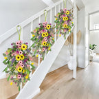4 Pcs Spring Swags for Front Door, 23.6" Artificial Floral Teardrop Swags with Sunflowers Daisies Lavender, Spring Porch Decor Swag for Farmhouse Wall Window Cabinet Easter Decorations