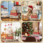 Moucuny 4 Pcs Wooden Christmas Tabletop Decor Hot Cocoa Tiered Tray Decor Rustic Wood Hot Cocoa Block Sign Gift Merry Christmas Centerpiece Farmhouse Winter Table Decoration