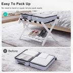 Smuxee Fully Assembled White Luggage Rack, Upgraded Bamboo Foldable Suitcase Stand with 5 Nylon Straps, Luggage Holder with Shelf for Guest Room Bedroom Hotel (White Luggage Rack 1pcs)
