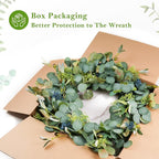 22 Inch Eucalyptus Wreath with Olive Leaves and Berries All Year Round, Handmade Green Spring Summer Wreaths for Front Door Indoor Outdoor Wedding Holiday
