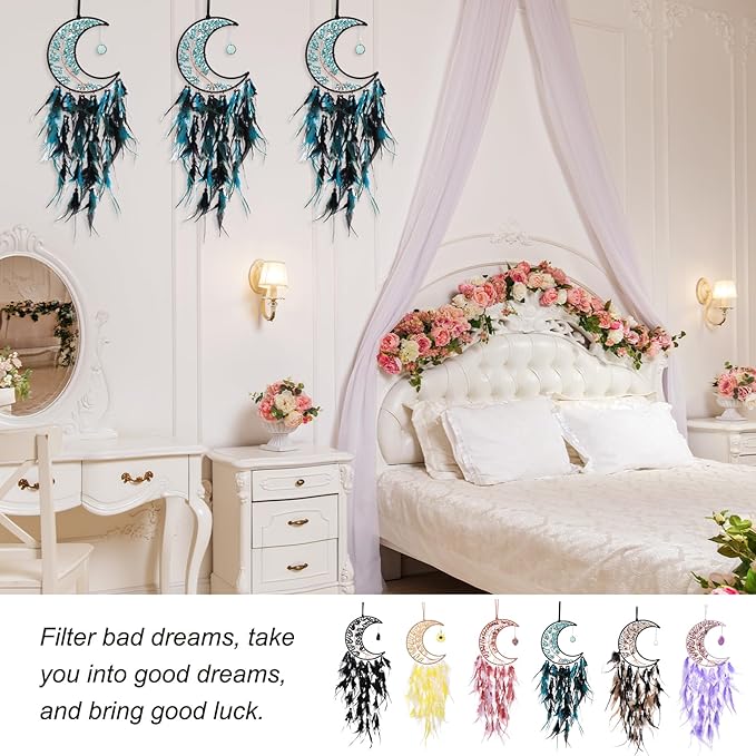 PATIKIL Crystal Life of Tree Dream Catchers, 28 Inch Feather Handmade Moon Dream Catchers with Gemstone Agate Stone Wall Hangings Decor for Home Wedding Bedroom Living Room, Red White