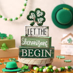 Lineshading 4 Pcs St Patricks Day Table Decor Wooden Shamrocks St Patrick's Day Tiered Tray Decor Irish Centerpiece Green Lucky Shamrocks Block Signs for Saint Patty's Party Home Kitchen