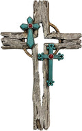 De Leon Collections 14231 Layered Cross Cutout Distressed Wood Look Turquoise and Brown 15 Inch Polyresin Southwestern Rustic Decorative Home Décor Hanging Sculpture Wall Cross