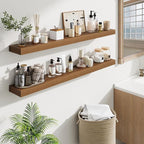 Fun Memories Floating Shelves 48 Inch, Extra Large Wood Shelf Set of 2, Hanging Wall Shelves for Bathroom, Living Room, Kitchen, Bedroom, Walnut