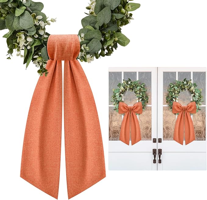 2 Pcs Orange Wreath Sash for Front Door Linen Wreath Ribbon Bow for Fall Yard Porch Garland Home Decor
