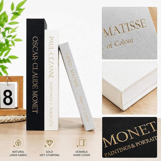 Decorative Books for Home Decor,Set of 3 Aesthetic Faux Books with Storage Box,Linen Fake Books for Coffee Table,Bookshelf & Mantle Decor,Modern Decorative Book Set(Dark blue)