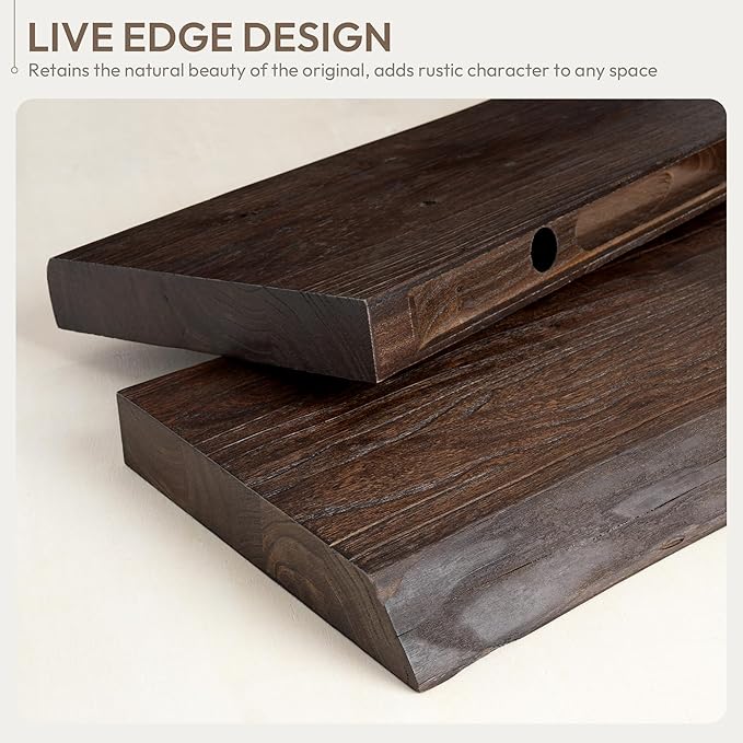 Marsmiles 24 inch Floating Shelves for Wall Elm Wood Live Edge Shelves|Rustic Wall Shelves with Invisible Heavy-Duty Bracket for Bathroom Living Room Kitchen|Walnut, 2 Pack