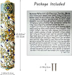 Hand Painted Mezuzah, Exquisite Enamel Mezuzah with Star of David and Blue Crystal Accent