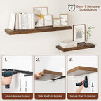 Vivelove 12" Deep Floating Shelves 47.2" Long, Wall Shelves for Living Room Bedroom Bathroom Kitchen Laundry Room, Farmhouse Rustic Shelves for Home Decor, 47.2" X 12" X 2" Set of 2, Rustic Brown