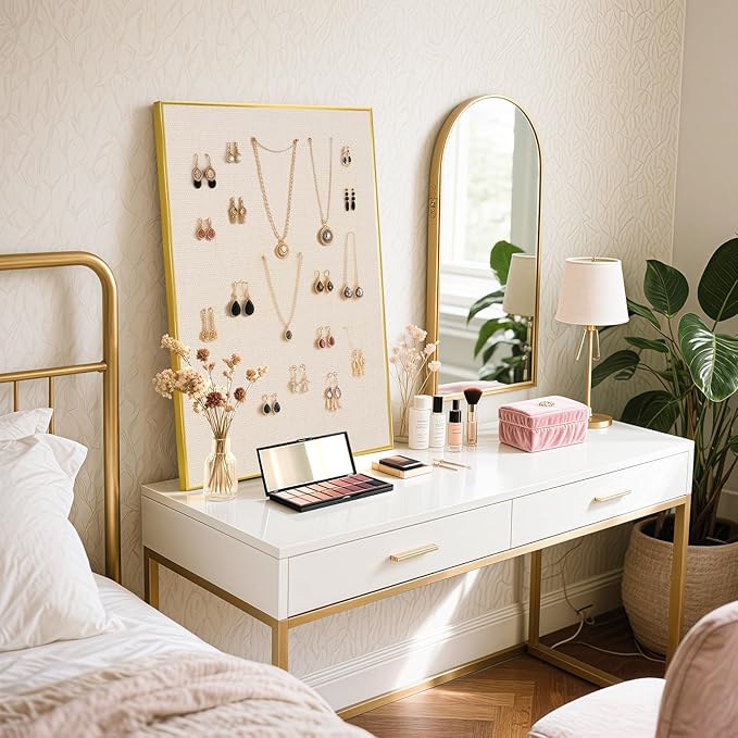 Linen Bulletin Board 36" x 24", Fabric Pin Board with Gold Aluminum Frame, Decorative Vision Board for Home Office, Bedroom & Dorm Wall Decor, Includes 10 Push Pins, Beige