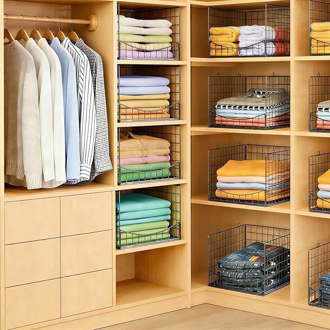 JKsmart 4-Tier Stackable Closet Organizer，Extra Large Clothing Cupboard Organizer System Clothes Storage Shelf- Closet Wardrobe Storage Bins for Jeans, Pants, Sweaters,Purse,t-Shirt Organization