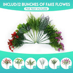 Fake Artificial Flowers for Outdoors Faux Plants Outside Indoor,Realistic UV Resistant Silk Flower for Home Patio Garden Back Yard Front Poch Decor Spring Summer(12 Bunches)