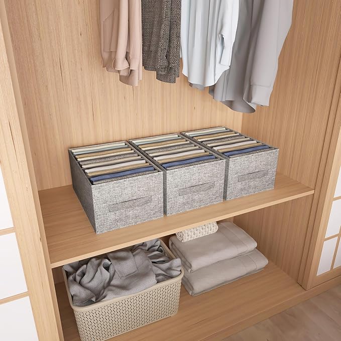 Wardrobe Clothes Organizer, 5 Compartments Jeans Organizers and Storage, Stackable Drawer Organizer for Closet - Pants, Sweaters, T-Shirts, Dimension 14.2" x 11"x 8"