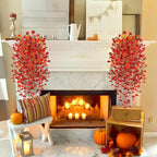 Artificial Fall Hanging Flowers for Decoration, 2pcs Long Vine Fake Flowers Plants Morning Glory, Realistic Faux Petunias for Planter Patio Porch Garden Autumn Outdoors Dec, Orange Red