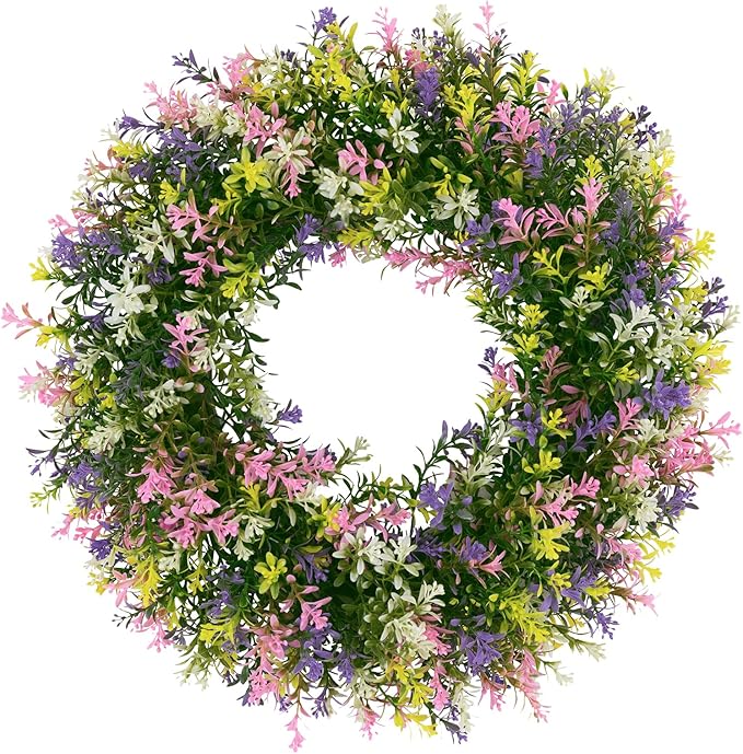 U'Artlines 17" Spring Summer Wreath for Door Green Boxwood Wreath Greenery Hanging Garland for Home Wedding Wall Window Decoration Colorful
