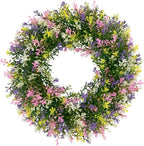 U'Artlines 17" Spring Summer Wreath for Door Green Boxwood Wreath Greenery Hanging Garland for Home Wedding Wall Window Decoration Colorful