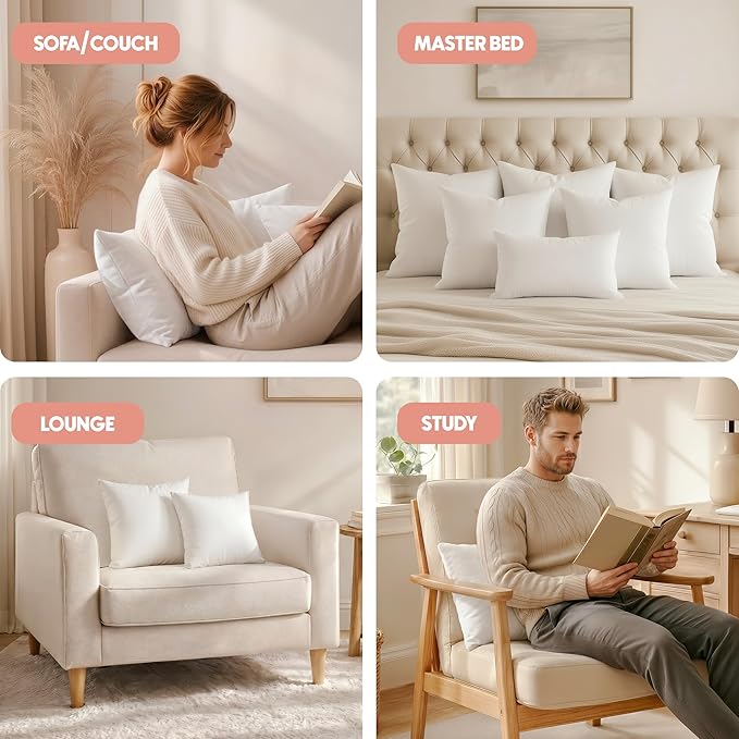 Utopia Bedding 20x20 Pillow Inserts, Set of 2, White – Indoor Decorative Throw Pillows for Bed, Sofa & Couch – Soft, Supportive & Fluffy Cushion Inserts