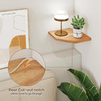 Fun Memories Corner Shelf Wall Mount Set of 2 - Solid Oak Wood Floating Corner Shelf with Cable Hole, 8.5in Rustic Design for Bedroom, Living Room, Kitchen (Natural)