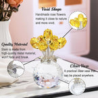 Arikyrist Crystal Yellow Rose Bouquet Figurine with Round Vase Gifts for Her, Glass Rose Flower Romantic Keepsakes for Women Mom on Christmas, Collectible Decoration Table Centerpiece for Home
