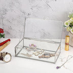 Hipiwe Glass Keepsake Display and Jewelry Organizer With Lid - Silver Decorative Clear Rectangle Storage for Trinket Perfume Collection - Gift for Birthday Anniversaries, Large