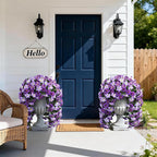 HyeFlora Artificial Flowers for Outdoors, 2pcs Faux Hanging Morning Glory Silk Fake Flowers Lifelike Artificial Plants UV Resistant Flowers for Outside Planter Patio Garden Porch Decor (Purple)