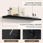 RICHFOCUS 55Inch Floating Shelves for Wall 2 Pack Shelves for Bedroom|Kitchen|Bathroom Wall Mounted Rustic Wood Floating Shelf with Invisible Brackets for Books|Storage|Decor, Black