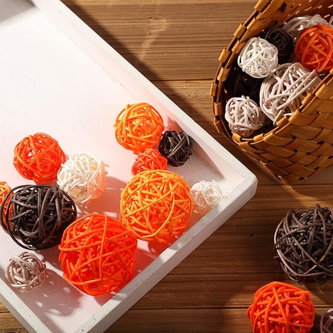 Patelai 36 Pcs Wicker Rattan Balls Decorative Balls for Vase Centerpiece Bowls Orbs Filler for Home Decor,4 Sizes(Bright Color,2.4'',2'',1.6'',1.2'')