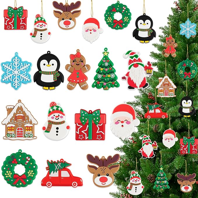 kockuu Christmas Ornaments for Tree Decorations, 36pcs Soft PVC Hanging Ornaments Snowflake Gingerbread House Snowman for Christmas Tree Gift Box, Winter Holiday Party, Home, Office Decor