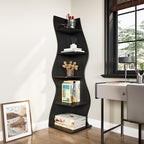 LITTLE TREE Small Corner Shelf, Modern 5-Tier Wall Corner Bookshelf, Stylish Bookcase Storage Rack for Small Space, Living Room, Bedroom, Black, 2 Pack
