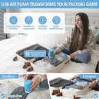 Cozy Essential Travel Vacuum Storage Bags with Rechargeable Cordless Electric Pump, Space Saver Bags for Luggage, Suitcase, Carry-On, for Clothes, Blankets, Comforters, Pillows, 12 Combo