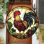 Stained Glass Window Hanging, Colorful Big Cock Sun Catcher for Window Door Home Decor, Chicken Suncatcher Christmas Mother's Day Birthday Gifts for Women Men Mom and Nana 6.3 in