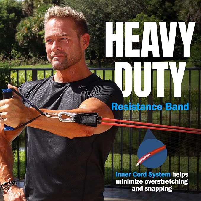 Bodylastics Patented Basic Series Resistance Band Set - 5 Resistance Bands with Snap Reduction Tech, 2 Handles, 2 Ankle Straps, 1 Door Anchor & 1 Carry Bag