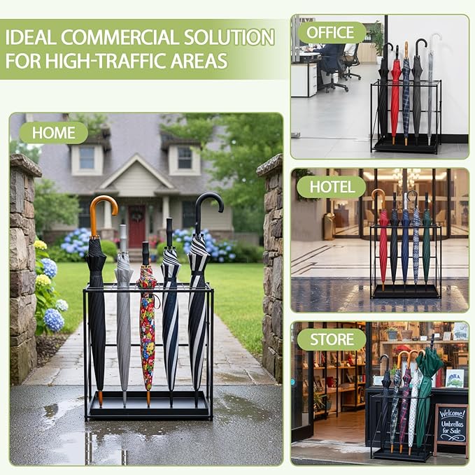Colingmill Folding Umbrella Storage Stand Rack Holder Organizer Free Standing Umbrella Rack with Removable Drip Tray for Entryway Home Office Hotel Entry Hallway(L18.31 X W11.89 X H19.69 Inch)