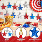 48PCS Fourth of July Decorations for Tree, America Star Ornaments, Pre-Assembled Patriotic Star Ornaments, Red Silver and Blue 250 Anniversary USA Merchandise for Independence Day Memorial Day Decor