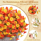 MARTINE MALL 12 Bundles Artificial Fall Mums Flowers for Outdoors, Faux Mums for Outdoor Planters, UV Resistant Fall Flowers Artificial for Outdoors Front Porch (Orange & Yellow)
