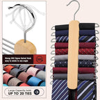Tie Hanger 2 Pack,Tie Organizer for Closet 20 Storage Capacity,Wooden Necktie Organizer Tie Storage,360 Degree Rotating Accessory Organizers for Tie,Belt,Scarf