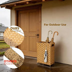 Rattan Umbrella Stand with Built-in Water Reservoir & Hooks, Hand Woven Umbrella Rack Organizer Freestanding - Stable, High-Capacity Organizer for Home and Office - 11.8" L x 5.5" W x 16.5" H