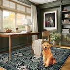 Washable Area Rugs 5x7 Black Green Vintage Floral Botanical Pattern,Perfect for Living Room, Bedroom, Kids Room, Nursery - Stain & Water Resistant Non-Slip, Pet & Child Friendly/Bedroom Decor