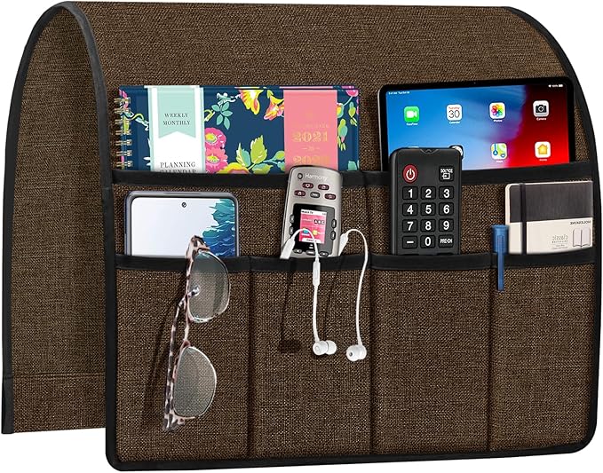 Joywell TV Remote Control Holder for Recliner Sofa Armrest Organizer Couch Caddy Armchair Armrest Organizer Sofa Arm Chair Caddie with 6 Pocket Storage for Magazine, Tablet, Phone, iPad, Dark Brown
