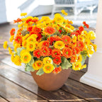 HyeFlora Dahlia Artificial Flowers for Outdoors Fake Plants Spring Decoration, 6 Bundles Realistic Silk Daisy UV Resistant Faux Flowers for Outdoor Planters Patio Porch Yard Garden Home, Orange Yellow
