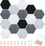 Mindsoft 16 Pcs Hexagon Cork Board for Walls with 50 Wooden Push Pins 6.7 x 5.9 in Felt DIY Tiles Notice with Nano Tape Hanging Bulletin Board for Home Photo Office Memo Note(Grey)